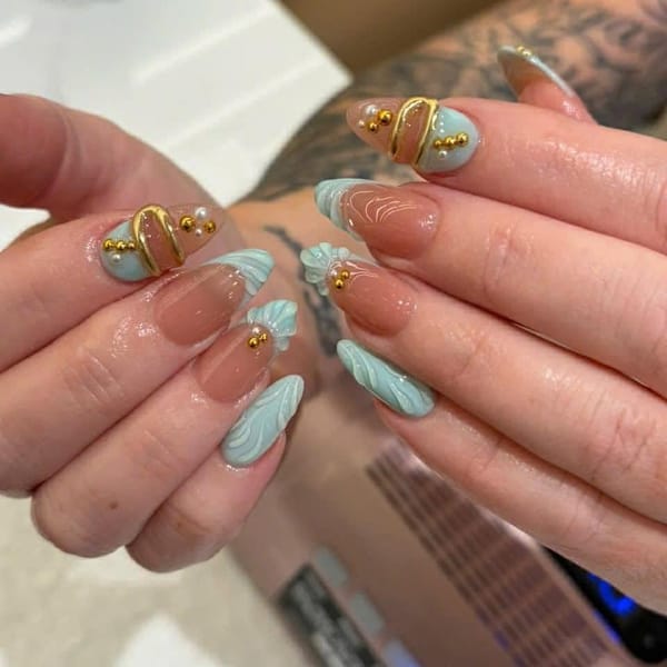 Mint swirls with gold studs