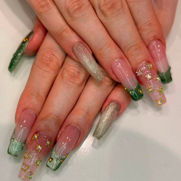 Emerald tips with gold stars